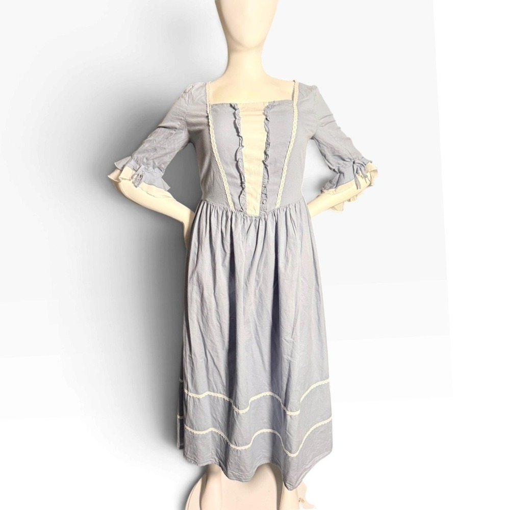 Scarlet Darkness Women's M Blue Prairie Dress Lace Puff Sleeve Renaissance Midi